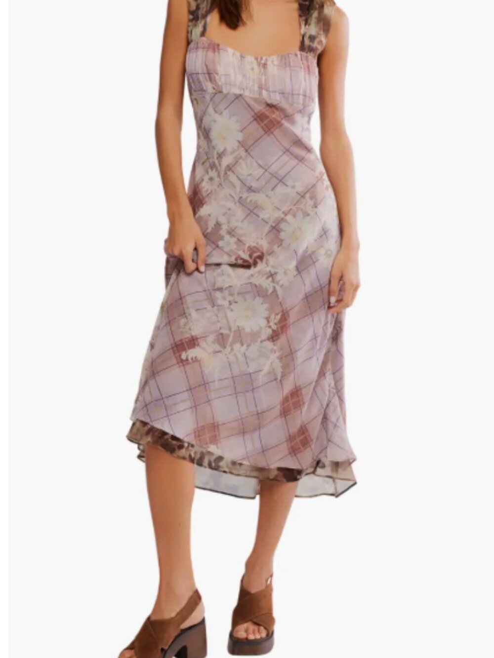 Free People Morning Dew Midi Dress Mixed Media Flowy Floral Size Medium NWT NEW